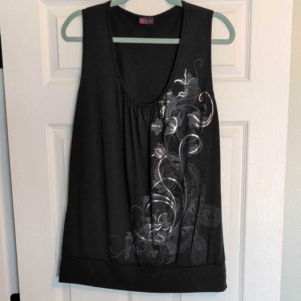 Agenda Black and Silver Floral Tank Top